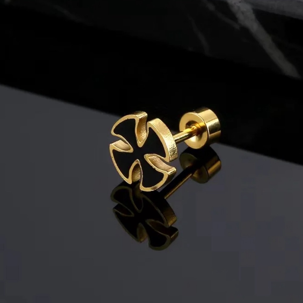 Vintage punk Stainless steel screw back oil drop stud cross earrings